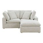 Terra Condo Nook Modular Sectional in light beige performance fabric with thick cushions and two matching accent pillows