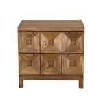 Musashi Walnut 2 Drawer console table front view with visible drawer pulls and defined base