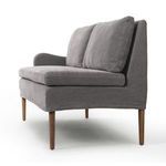 Opposite side angled view showing right side of banquette without armrest and amber oak legs