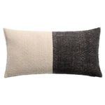 Rectangular gray and natural beige two-tone pillow with a textured woven cotton fabric