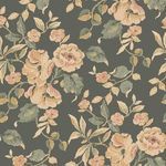 Laura Ashley Alyworth Trail wallpaper with dense painterly hibiscus flowers and scrolling leaves on dark background