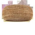 Lower angled view of chandelier showing rattan curling pattern and open woven bottom