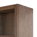 Close-up of top corner highlighting wood grain texture and sleek corner joint