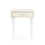 Front view highlighting the drawer and symmetrical tapered metallic legs