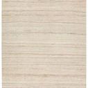 Handknotted gray rug with subtle horizontal stripe patterns in varying shades of light gray and beige