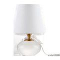 Diantha Table Lamp with translucent optic crystal base and white fabric shade seen from side