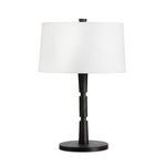 Fernando Table Lamp with turned off white fabric shade on white background