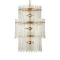 Zoomed close-up emphasizing hammered texture of clear glass bars with brass ring visible behind