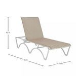 Chaise with dimensions overlay: 42 in. height, 81 in. length, 29.75 in. width on plain background