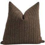 Square decorative pillow cover with rich brown earth tones and vertical textured weave fabric