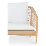 Close-up of armrest and cushion corner detailing in woven Lloyd Loom and teak