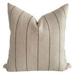 Square antique stripe brown pillow cover showing front view with same textured fabric and vertical stripes