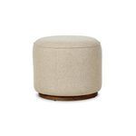 Sinclair Outdoor Ottoman angled left showing smooth rounded sides and wooden base