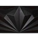 Close-up of the Zurich Console’s textured black walnut carved doors with sharp diamond and rhombus shapes