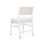 Back and side view of Tamara Arm Chair highlighting clean frame lines and fabric backrest
