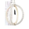 Arietta White Orb Chandelier with two intersecting mother-of-pearl covered metal ribs and silver pyramid accents