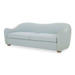 Bria sofa angled view showing curved arms and plush cushions in flecked light blue fabric