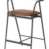 Gianni Counter Stool with desert leather seat and backrest on black metal frame with armrests and footrest