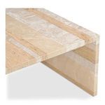 Close-up of Rosa coffee table corner showing smooth polished marble surfaces and pattern details