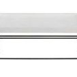 Square cocktail table with cool white tray-style top and dark angular metal base