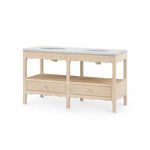 Arianna 2-Drawer Cabinet with 60-inch white Carrara marble top and hand-cerused oak base featuring scalloped detailing