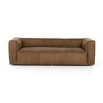 Front view of Nolita Reverse Stitch Sofa highlighting its rectangular seat cushion and wide armrests.