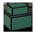 Set of two glossy green lacquered wooden boxes with black trim, one smaller stacked on larger