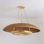 Oaklyn Chandelier with handwoven Lampanakay Rope shade and vintage gold leaf circular trough, suspended by gold rods