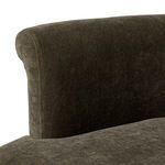 Close-up view of rounded shoulder area and piping detail on Camellia Swivel Chair.