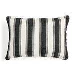 Rectangular outdoor throw pillow with black and white classic cabana stripe pattern