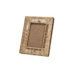 Back view of the jute photo frame showing the brown cardboard backing and hanging hardware