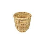 Medium-sized natural rattan basket viewed from front with rounded open top rim