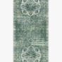 Green and cream Mika Mist Rug in narrow runner shape showing full length with repeated central medallions