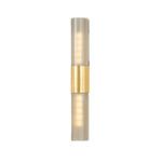 Somersville Wall Sconce lit with warm light showing vertical LED source behind frosted bronze glass