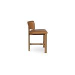 Morel Counter Stool in profile view emphasizing leather cushion thickness and straight oak legs