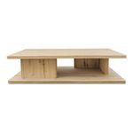 Rectangular rustic oak coffee table with a thick tabletop and vertical support with bullnose edge