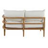 Rear view of sofa frame showing horizontal teak wood slats and cushion backs