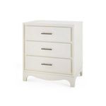 Barrett 3-drawer side table in sand white finish with straight edges and slightly arched legs