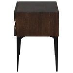 Side view highlighting the table's rectangular box shape and slender black metal legs