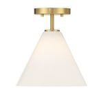 Warm brass mini-pendant or semi-flush light with smooth white conical glass shade