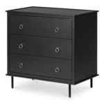 Reagan nightstand angled three-quarter view showing depth and side panel of smooth black finish