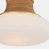 Pearl River semi flush mount ceiling light with matte cloud glass oblong shade and hand-wrapped rattan details on aged bra...