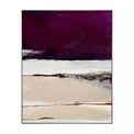 Abstract painting with horizontal bands in purple, cream, white, and black within a thin purple frame