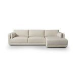 Cream 2-piece sectional sofa with chaise, loose cushions, smooth linear base, and basketweave fabric texture