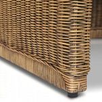 Full bench view showing front perspective with cushion and rattan frame