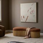Celeste Accent Bench styled in a room with muted taupe walls, abstract artwork, and a textured rug