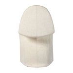 Back view of cream linen dining chair displaying vertical seam and chair width