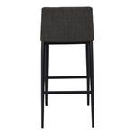 Back view of Baron Stool highlighting charcoal-grey fabric upholstery on backrest and slim legs