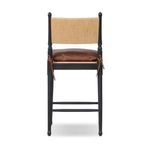 Rear view showing tied leather strings securing the cushion to the linen back rest of Fayth Bar + Counter Stool