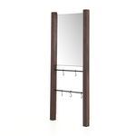 Beldon Entry Mirror with tall dark wooden frame, two horizontal black metal bars with hooks, and beveled glass mirror
